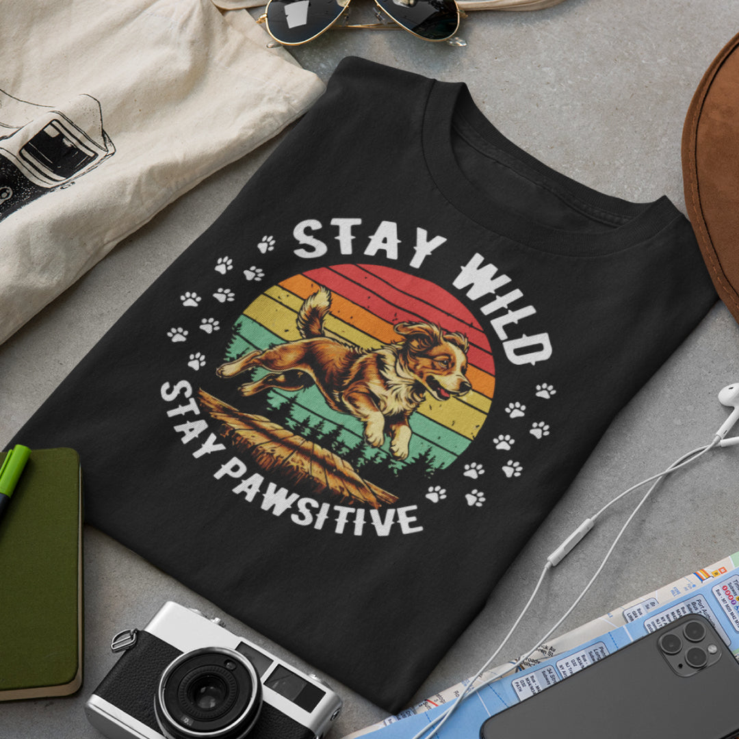 "Stay Wild, Stay PAWsitive" Dog Lover T-Shirt