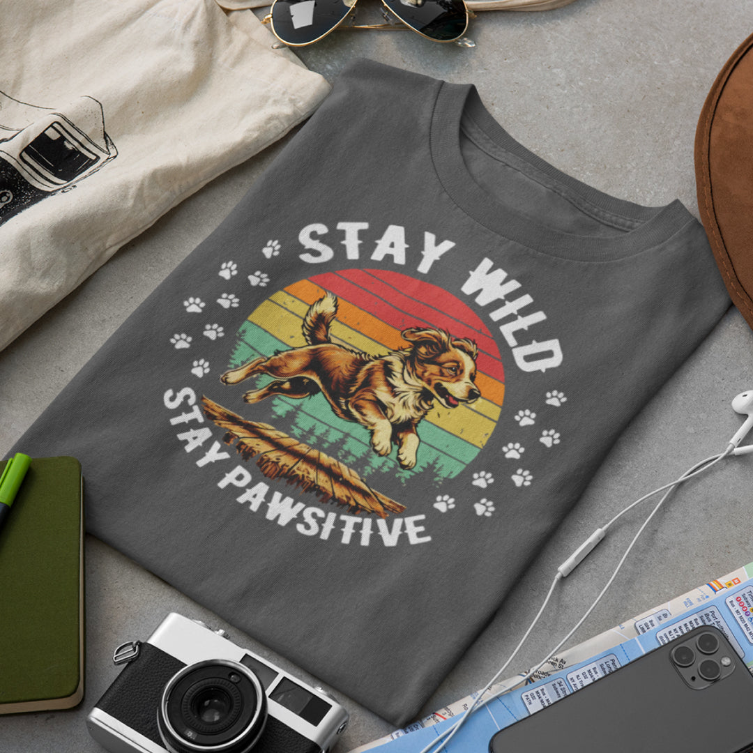 "Stay Wild, Stay PAWsitive" Dog Lover T-Shirt